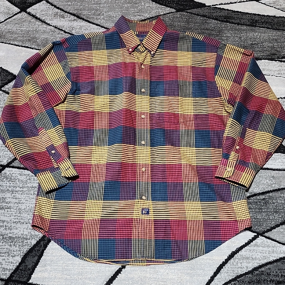 THE ARROW COMPANY PLAID LONG-SLEEVE BUTTON DOWN COTTON SHIRT LARGE